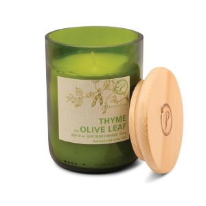 Соева свещ Падивакс в зелено рециклирано стъкло - Мащерка и листо от маслина